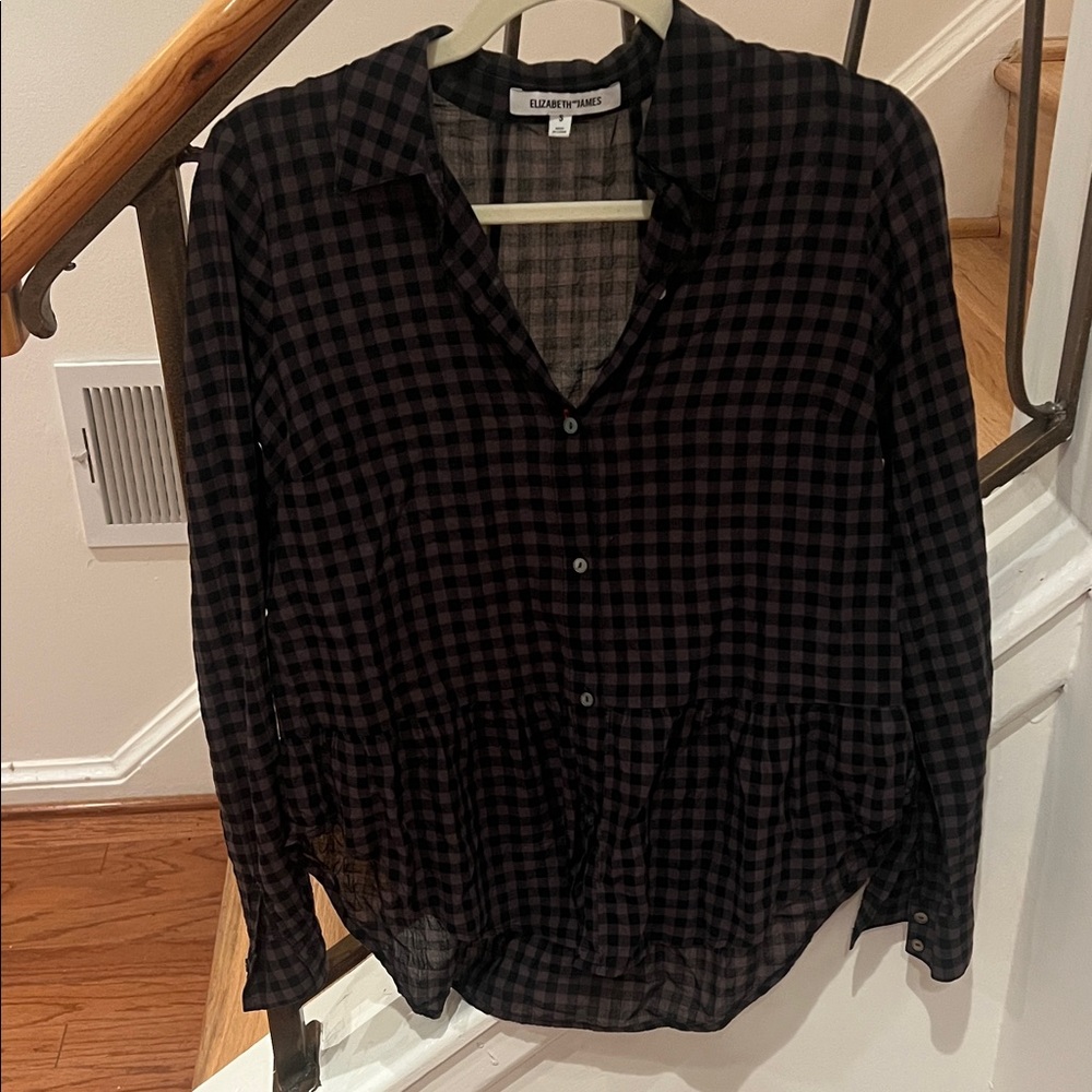Elizabeth and James Dark Plaid Button Down Shirt